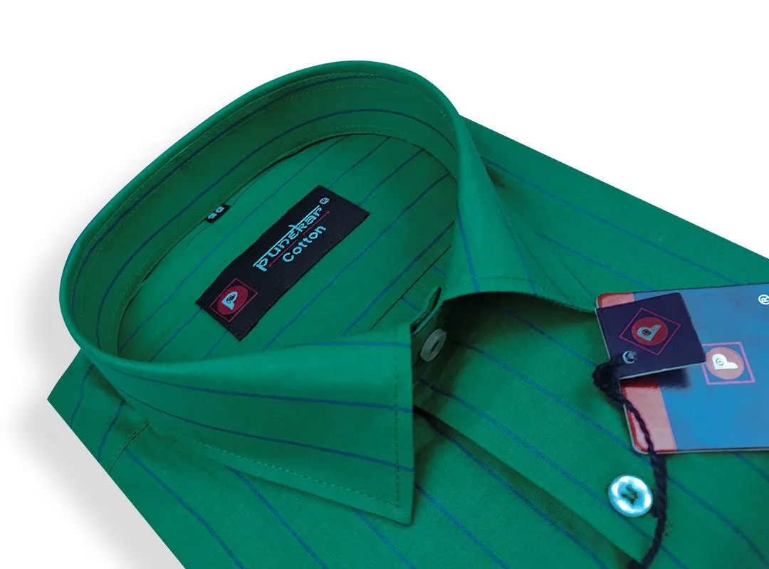 Dark Green Color Lining Cotton Shirt For Men