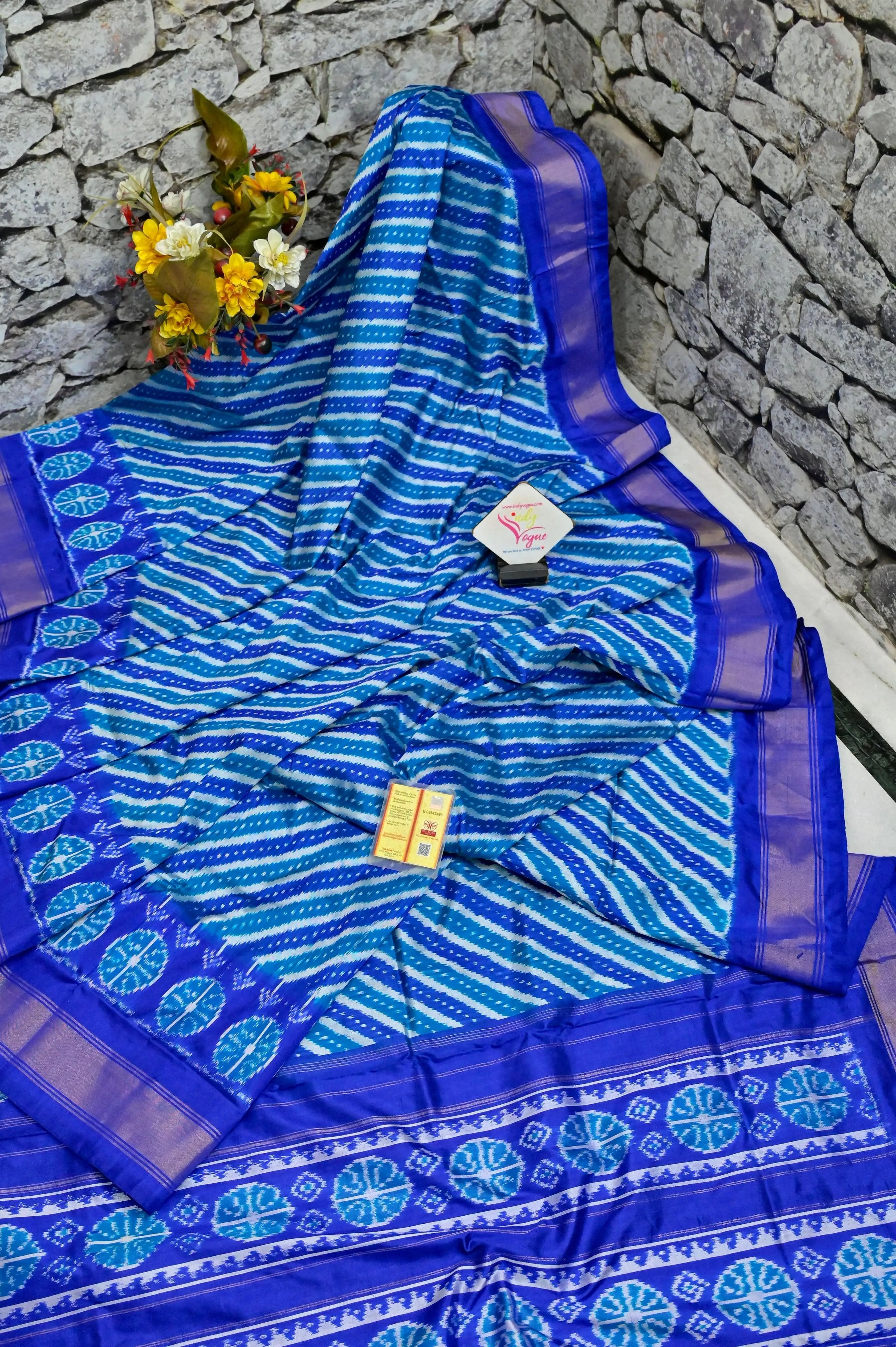 Deep Blue Color Pure Ikat Silk Saree