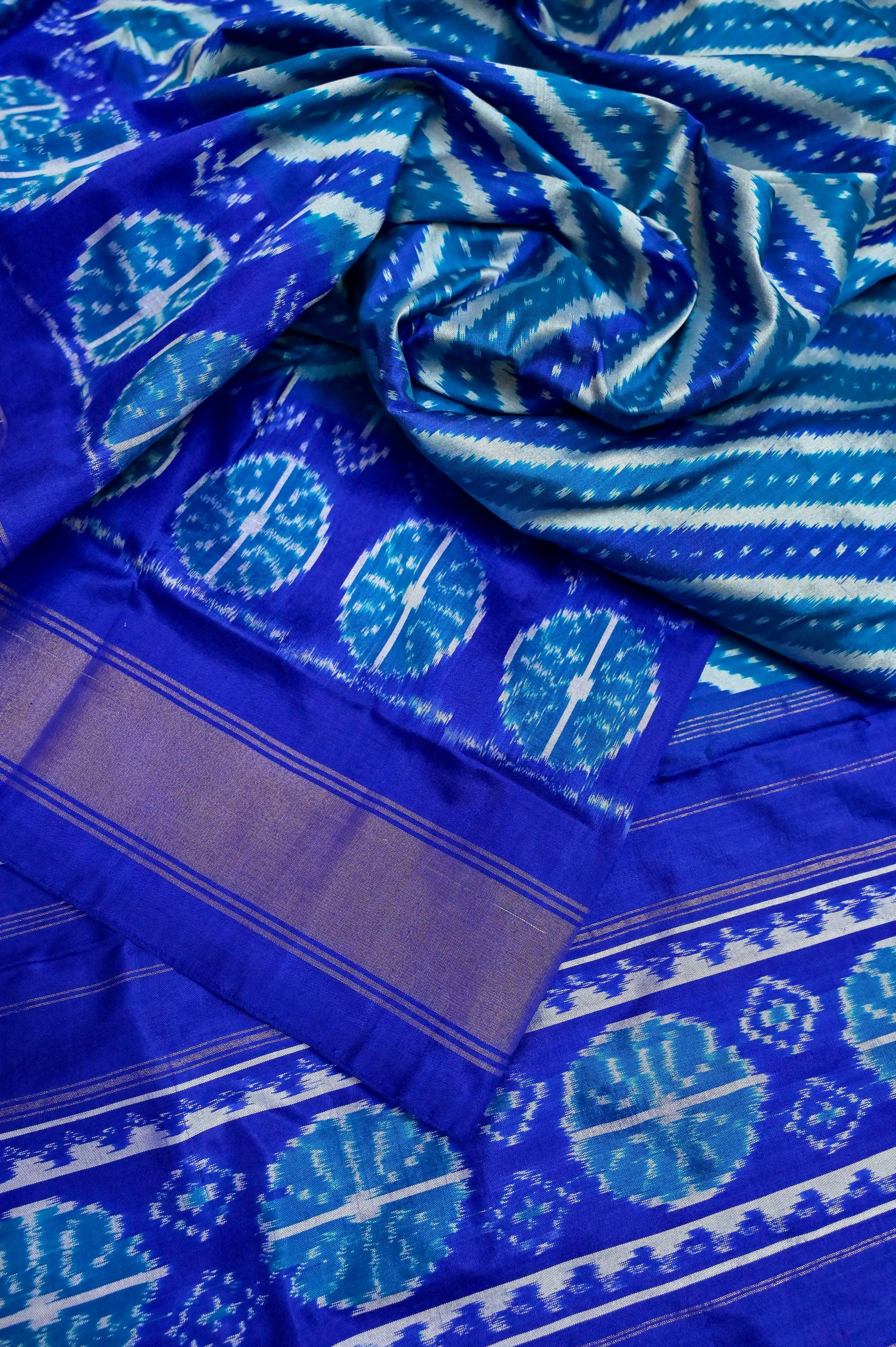 Deep Blue Color Pure Ikat Silk Saree