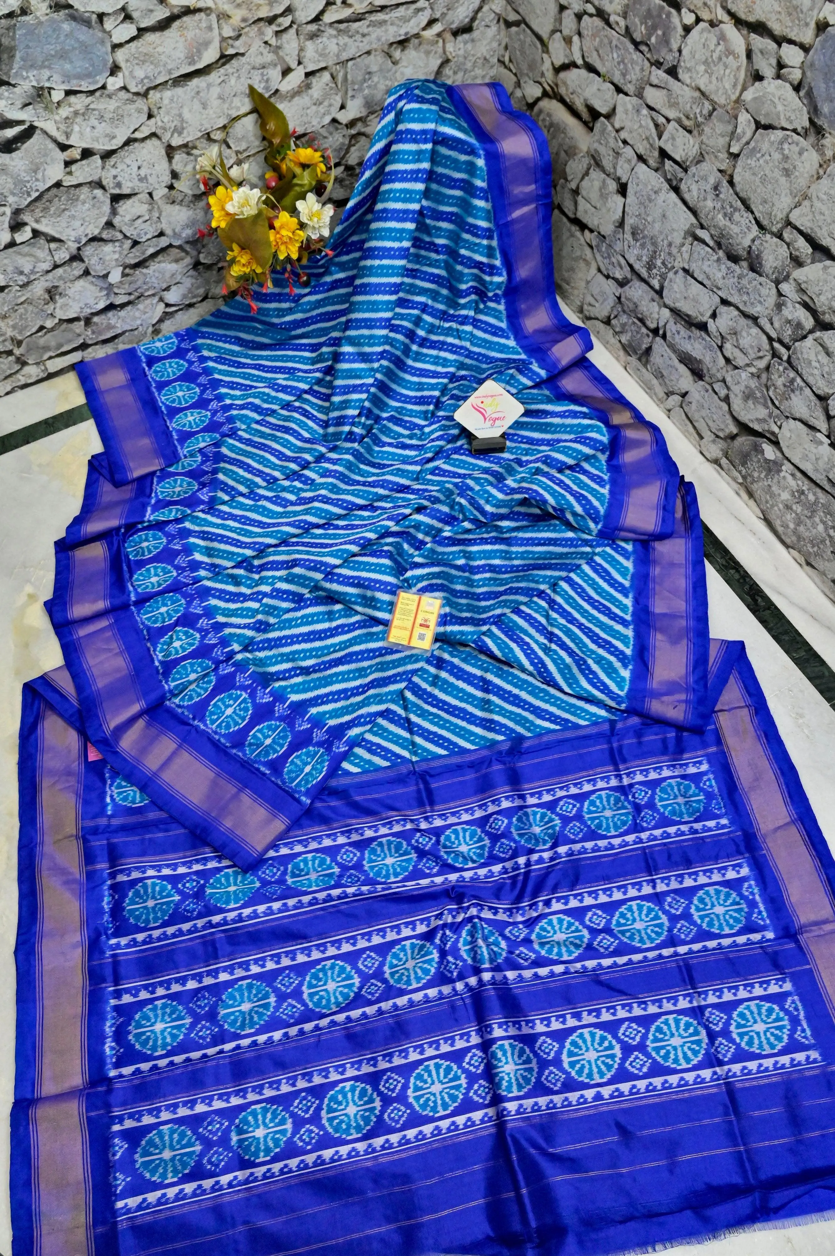 Deep Blue Color Pure Ikat Silk Saree