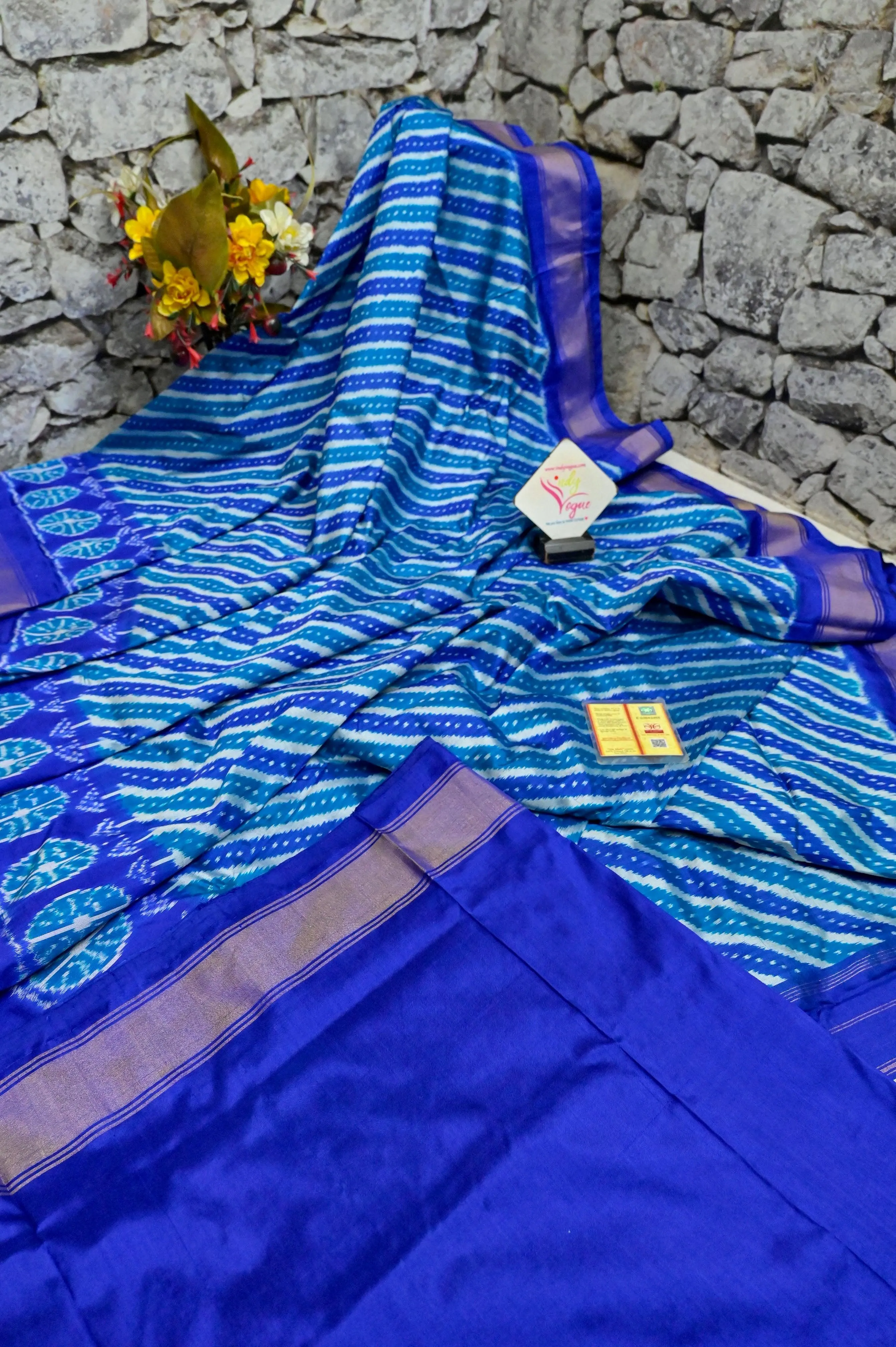 Deep Blue Color Pure Ikat Silk Saree