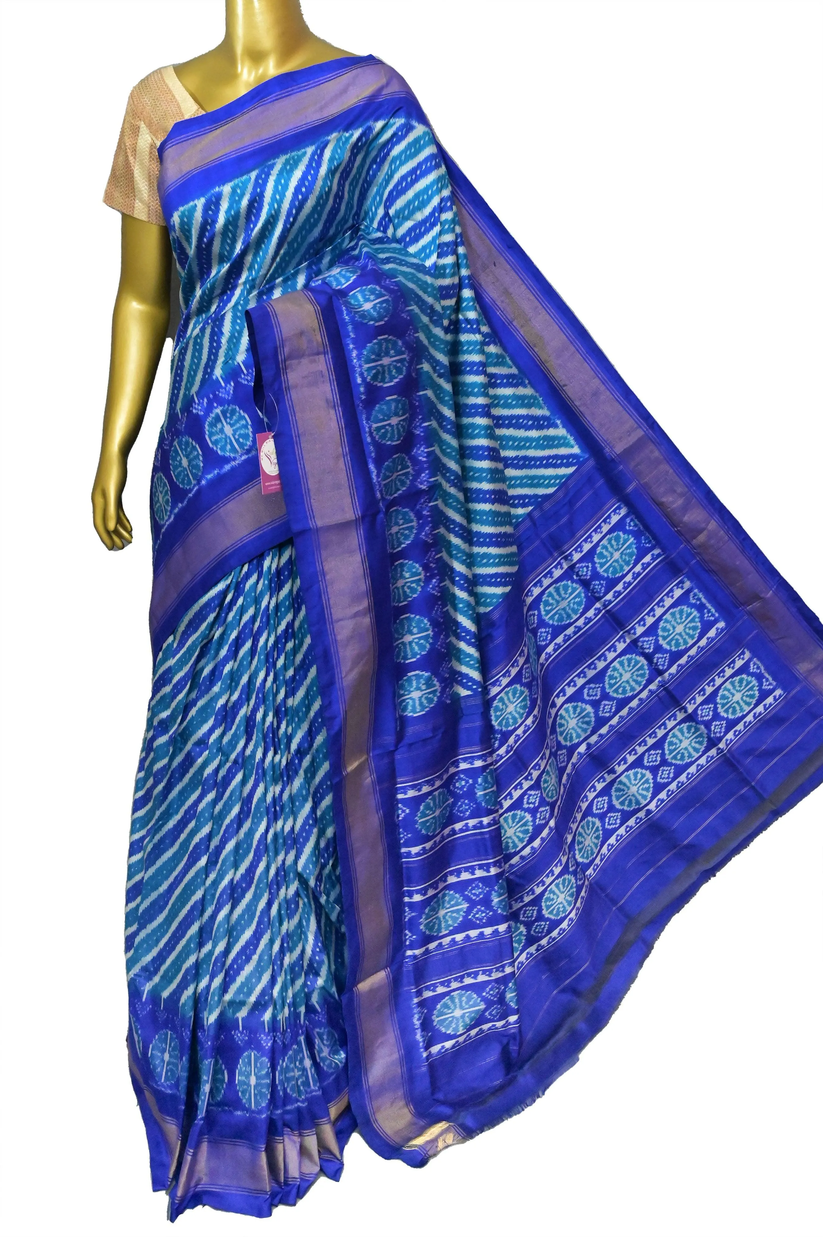 Deep Blue Color Pure Ikat Silk Saree