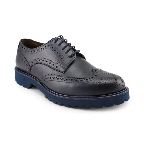 Derby in pelle blu con suola vibram