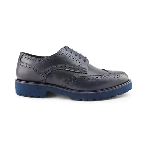 Derby in pelle blu con suola vibram