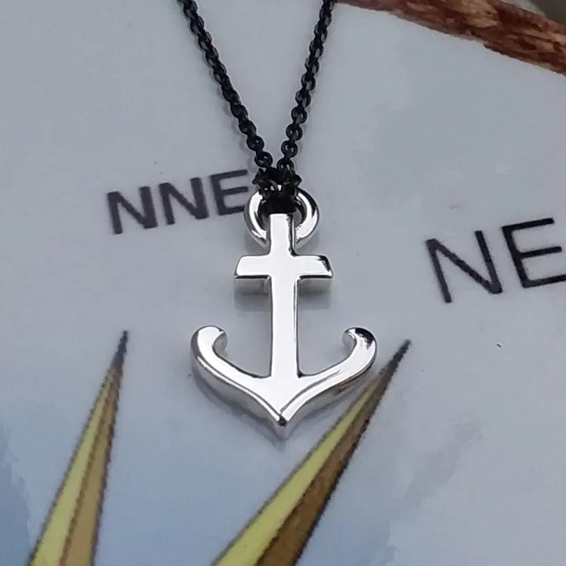 Engravable Sterling Silver Anchor Pendant and Necklace