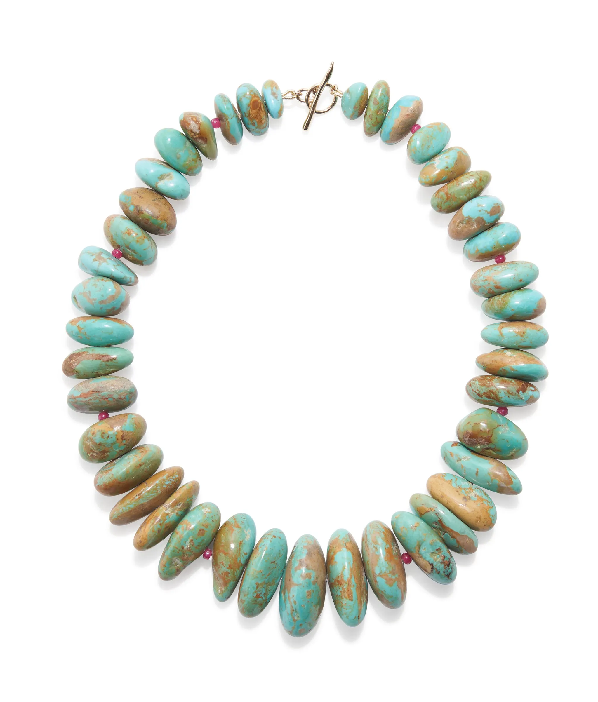 Extra Large Graduated Green Turquoise & 14k Gold Necklace