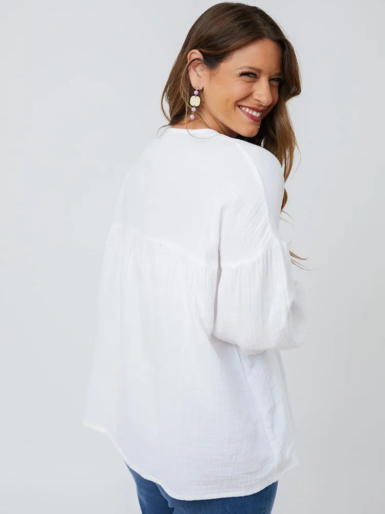 Fiona Blouse - White Gauze