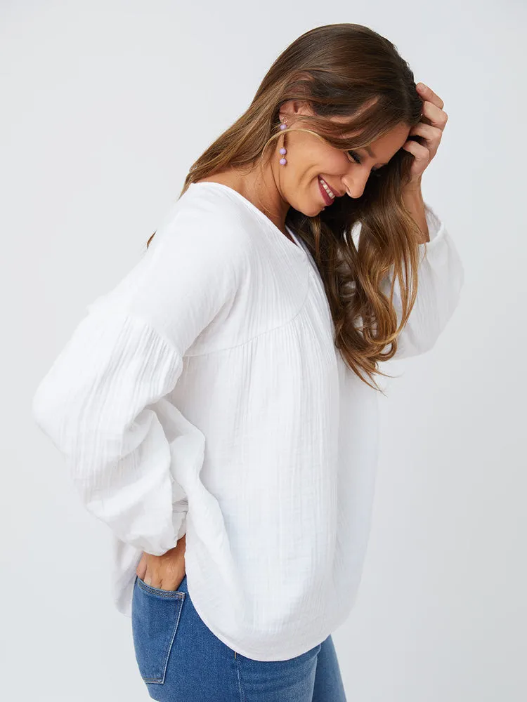 Fiona Blouse - White Gauze