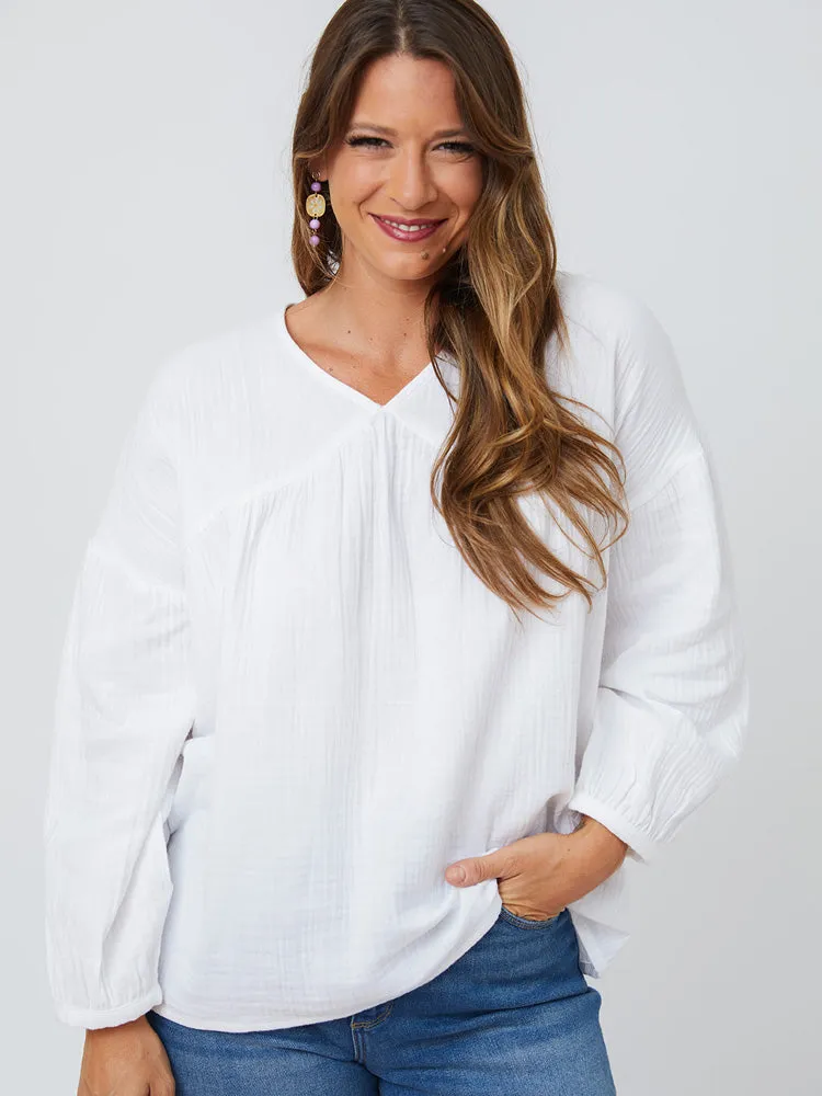 Fiona Blouse - White Gauze