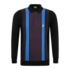 Gabicci Vintage Searle Stripe Knit Polo Black