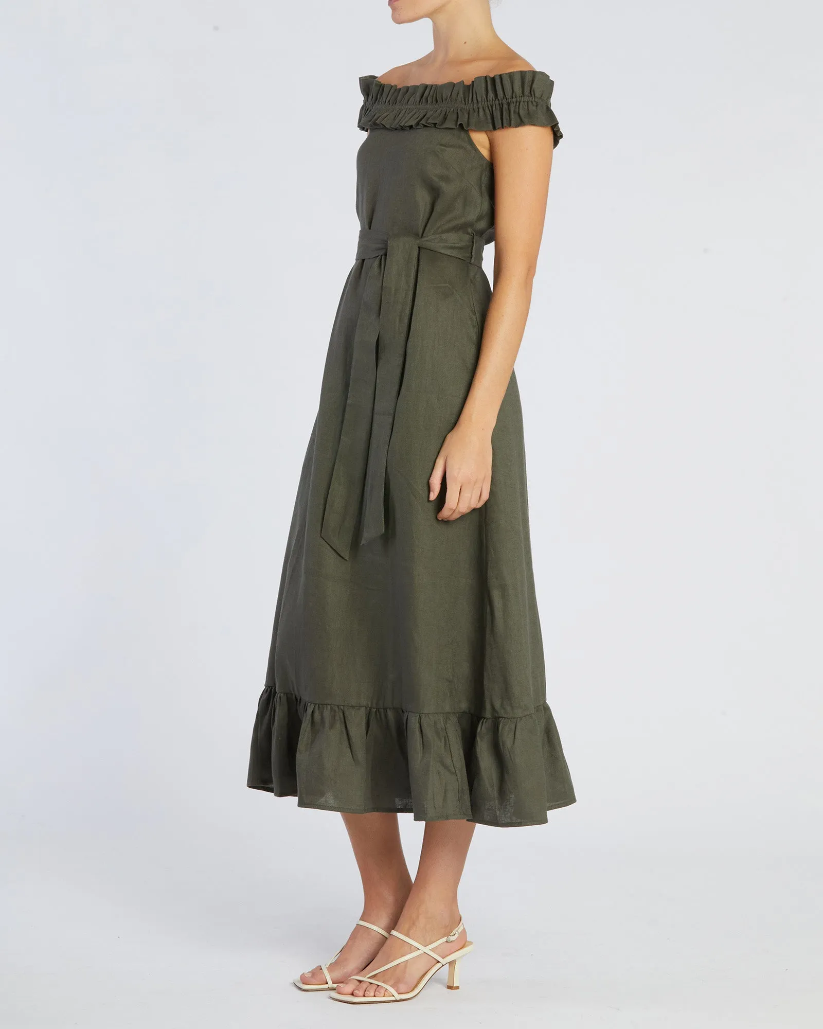 Gaia Linen Dress - Moss