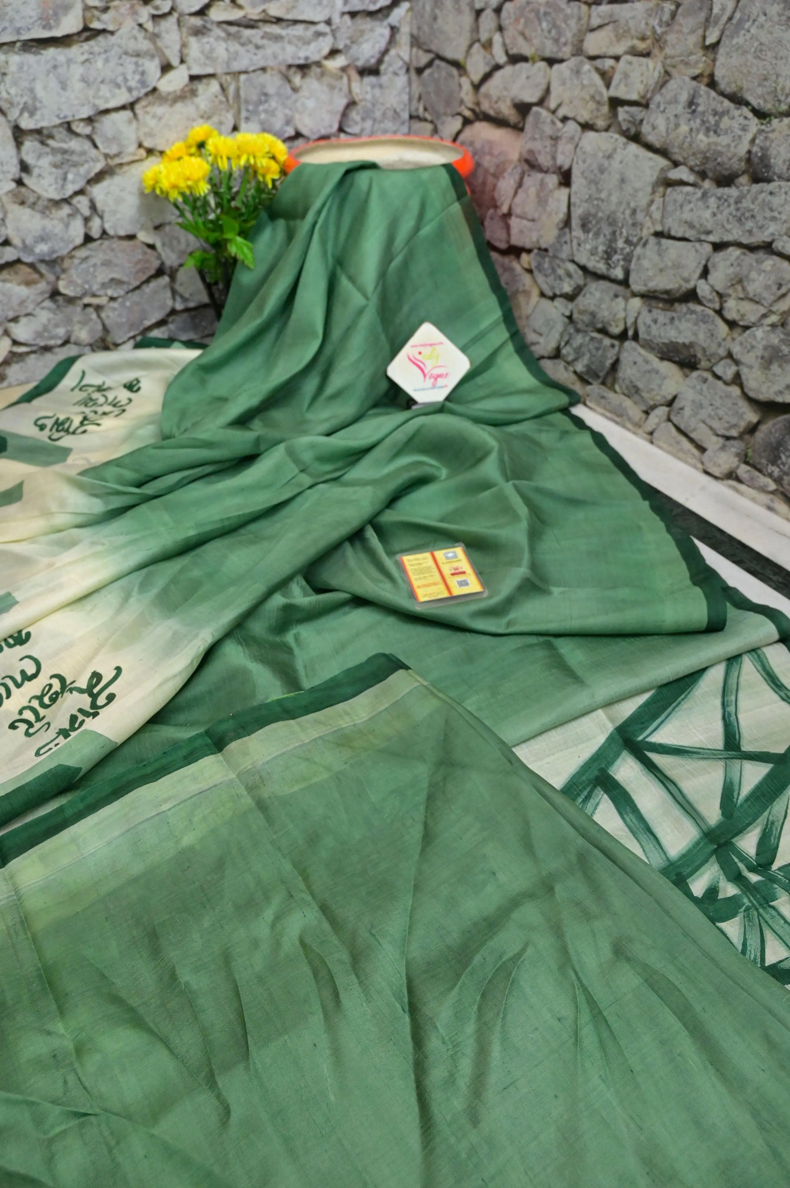 Green Color Bishnupur Katan Silk Saree with Kolkata Theme Hand Painted Work