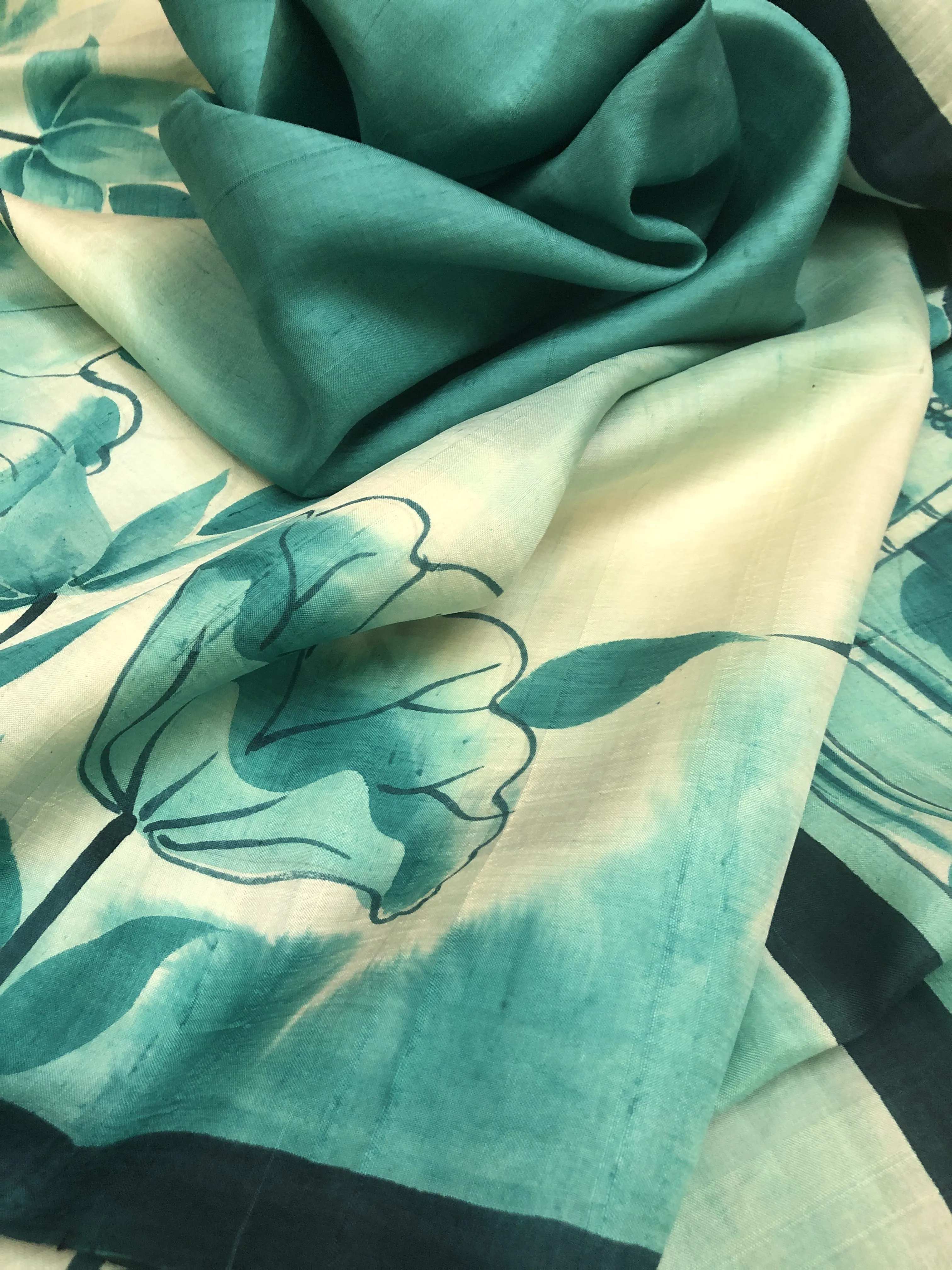 Green Color Pure Bishnupur Katan SilK Saree with Hand Painting