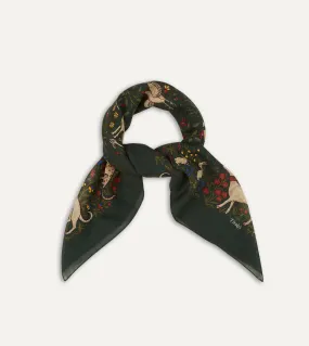 Green Unicorn Print Wool-Silk Square Scarf