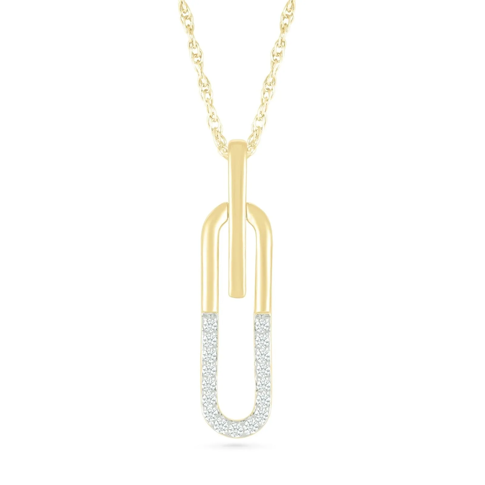 Half Gold Half Diamond Paperclip Pendant Necklace