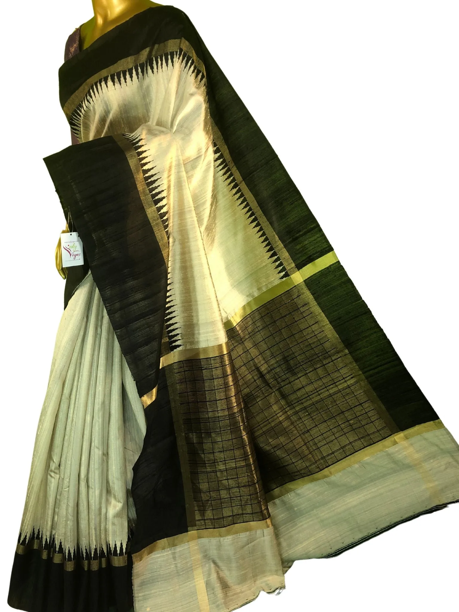 Light Khadi and Black Color Raw Silk Saree