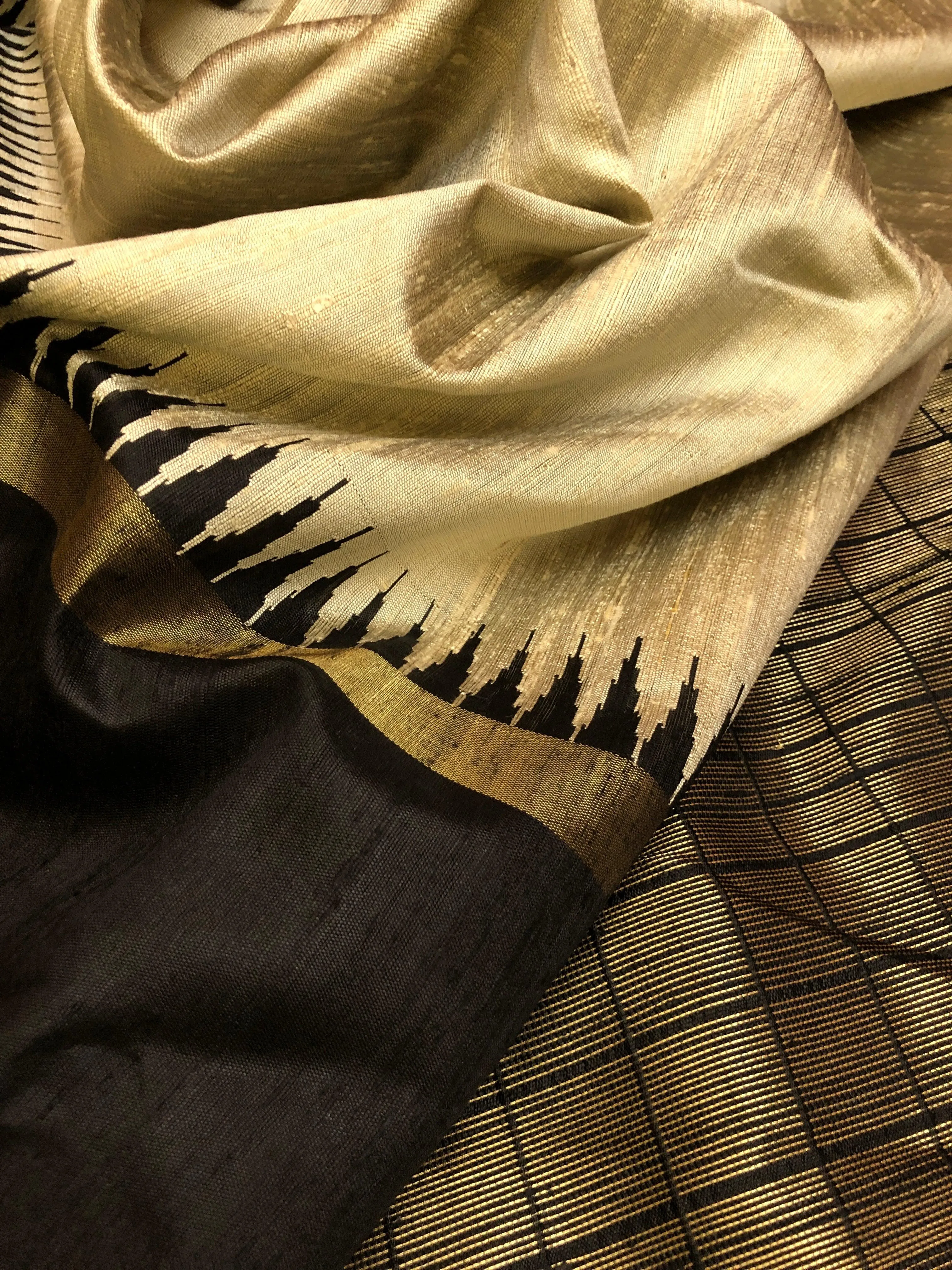 Light Khadi and Black Color Raw Silk Saree