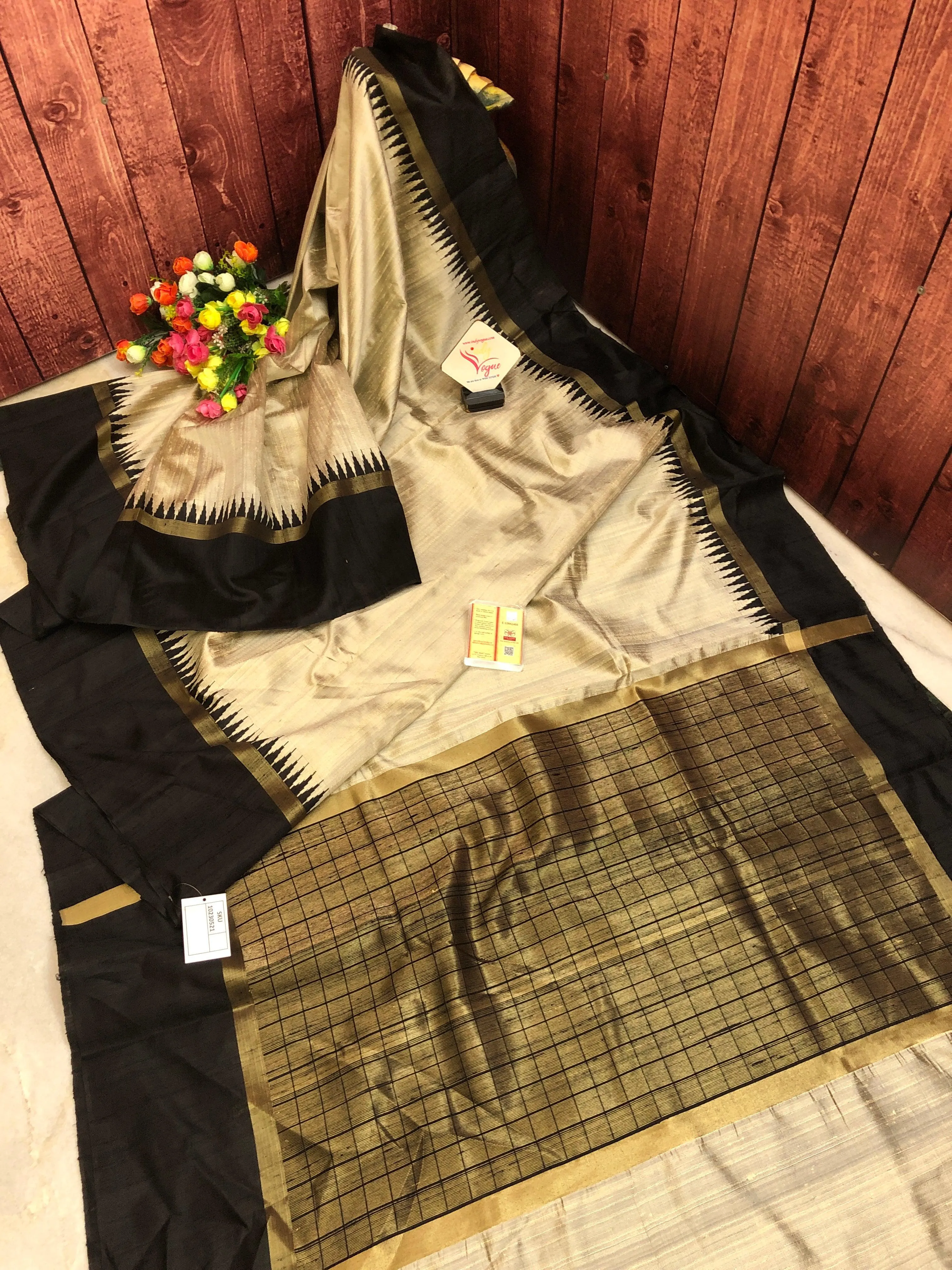 Light Khadi and Black Color Raw Silk Saree