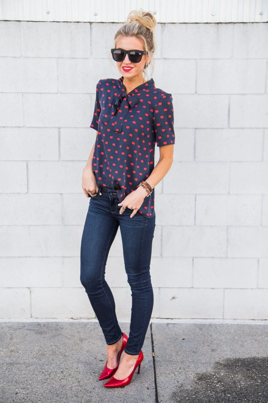 Lips Print Chiffon Top