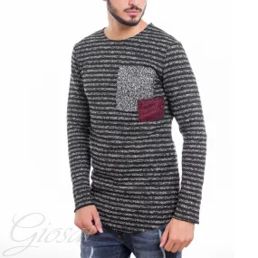 Maglioncino Uomo Maglia Rigata Girocollo Nero GIOSAL-M1328A