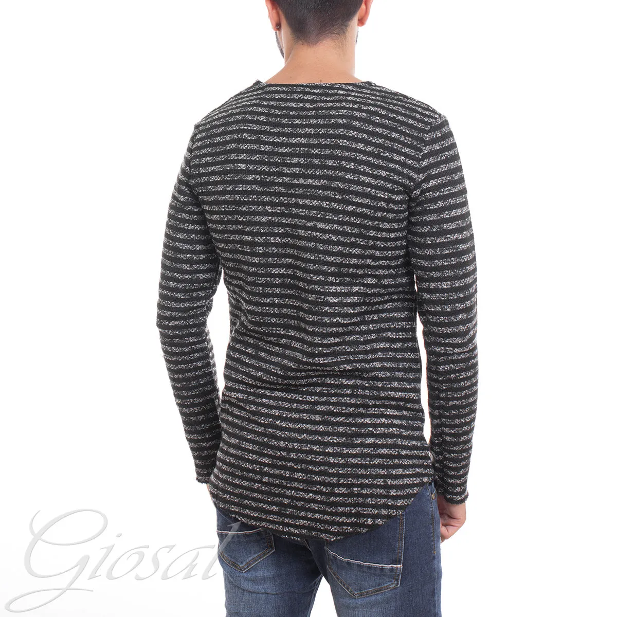 Maglioncino Uomo Maglia Rigata Girocollo Nero GIOSAL-M1328A