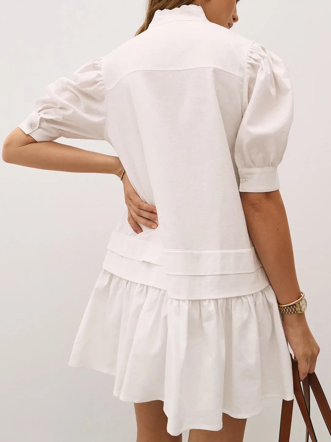 Mellania Scalloped Edge Linen Day Dress | White