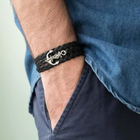 Men's Bracelet - Men's anchor Bracelet - Men's Jewelry - Men's Gift - Men's Faux Leather Bracelet - Boyfriend Gift - Husband Gift - Vegan