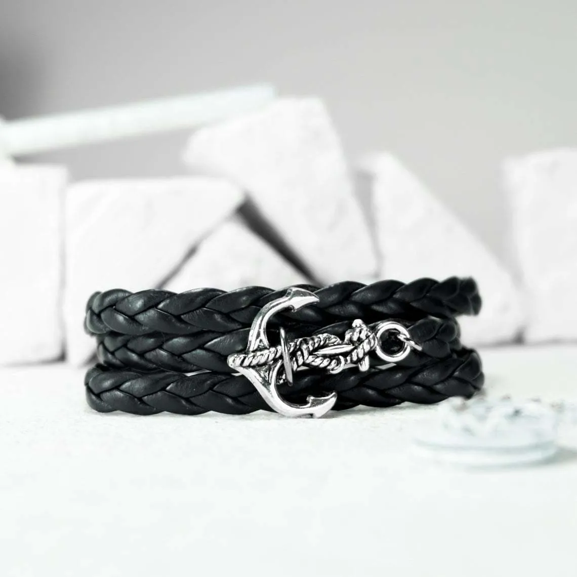 Men's Bracelet - Men's anchor Bracelet - Men's Jewelry - Men's Gift - Men's Faux Leather Bracelet - Boyfriend Gift - Husband Gift - Vegan