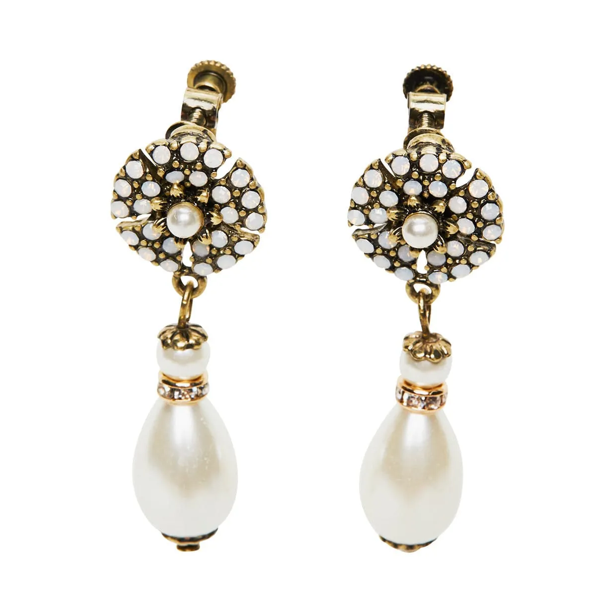 Miriam Haskell Inspired Clip On Earrings: Vintage Pearl & Crystal Drop Clip On Earrings