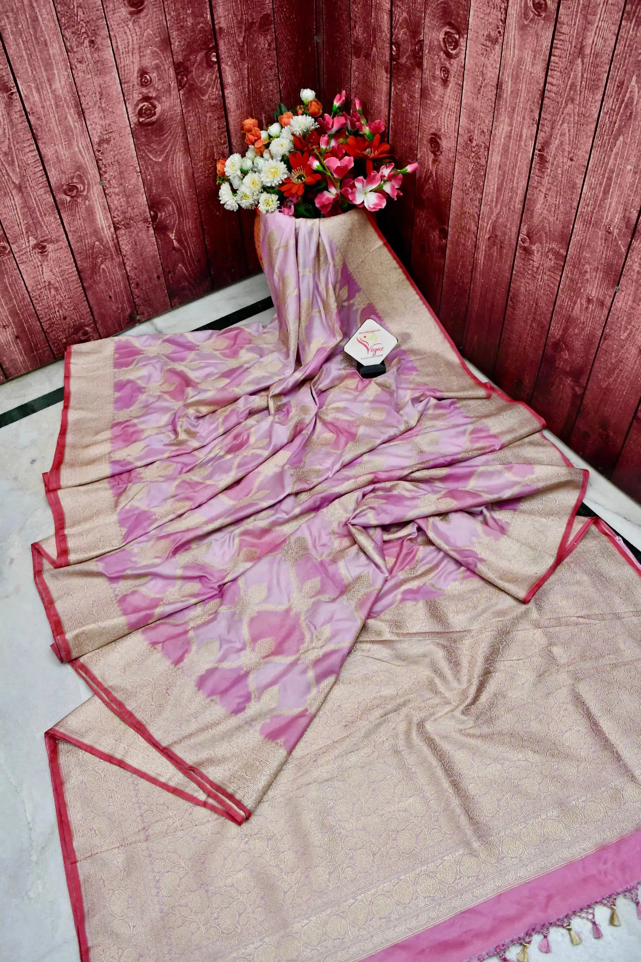 Multi-Pink Color Satin Silk Saree in Rangkat Design