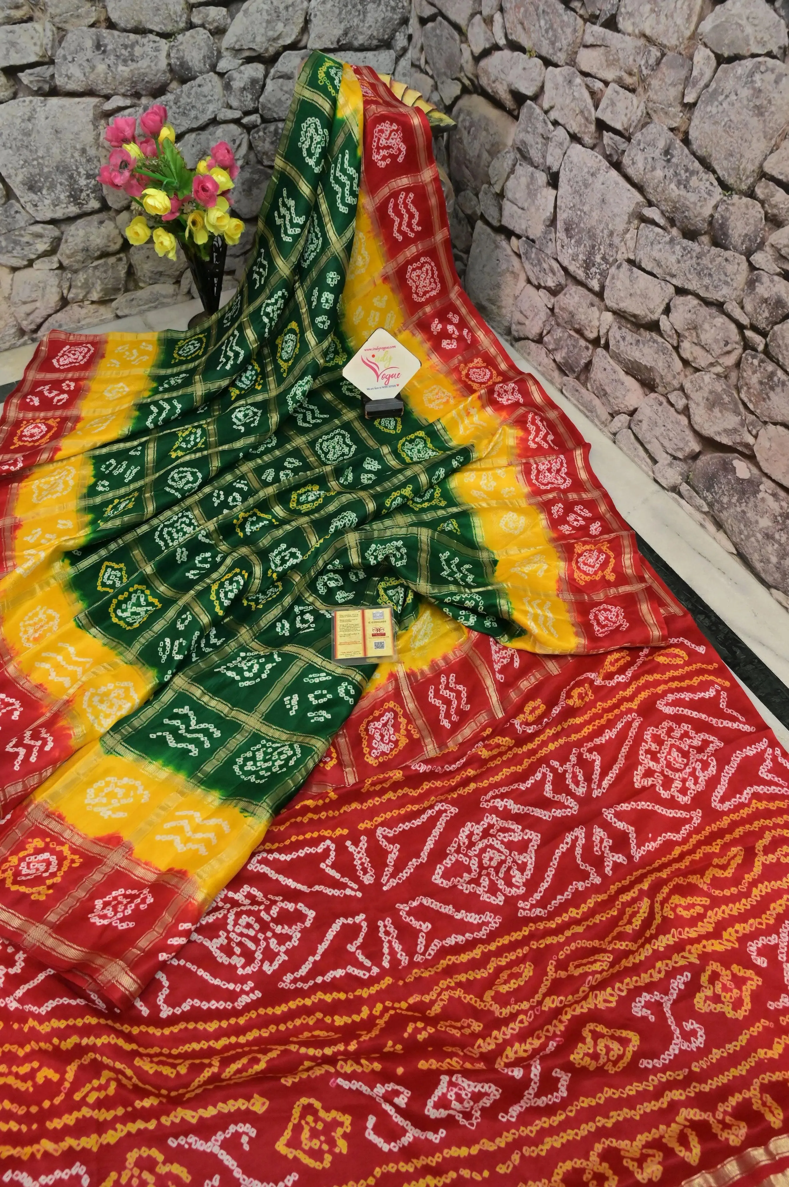 Multicolored Ghazi Silk Gharchola with Hand Bandhani Work