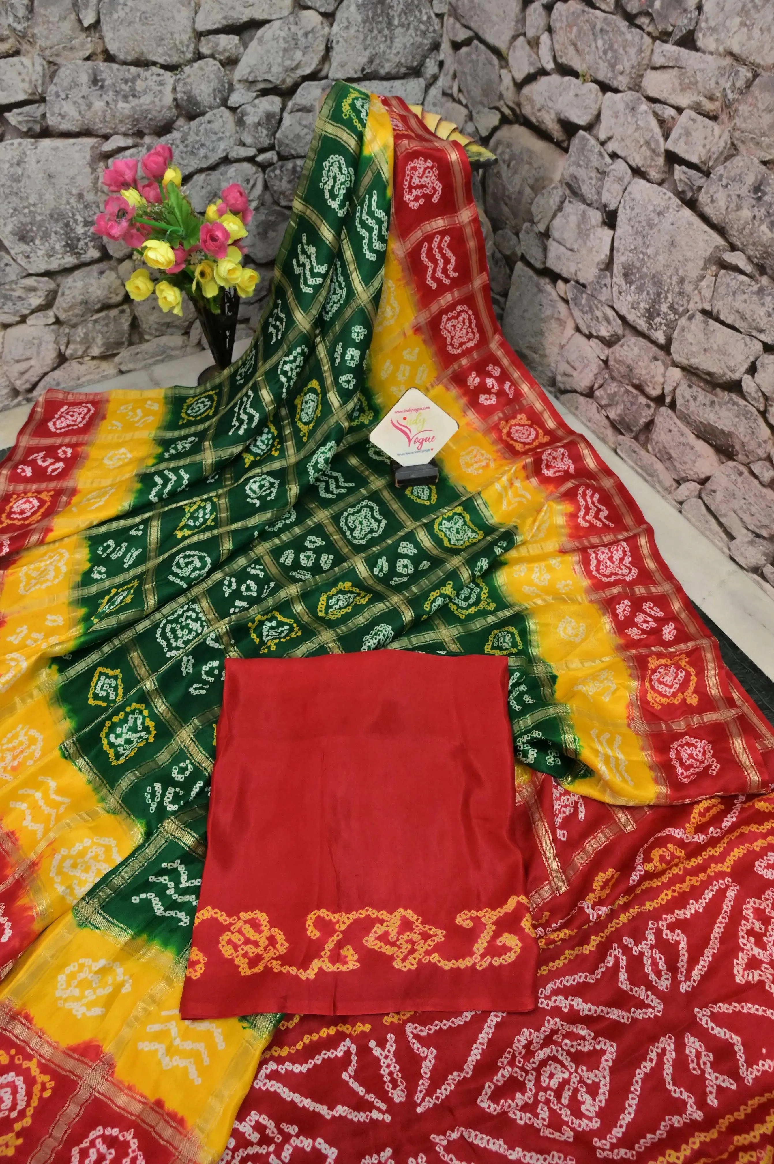 Multicolored Ghazi Silk Gharchola with Hand Bandhani Work