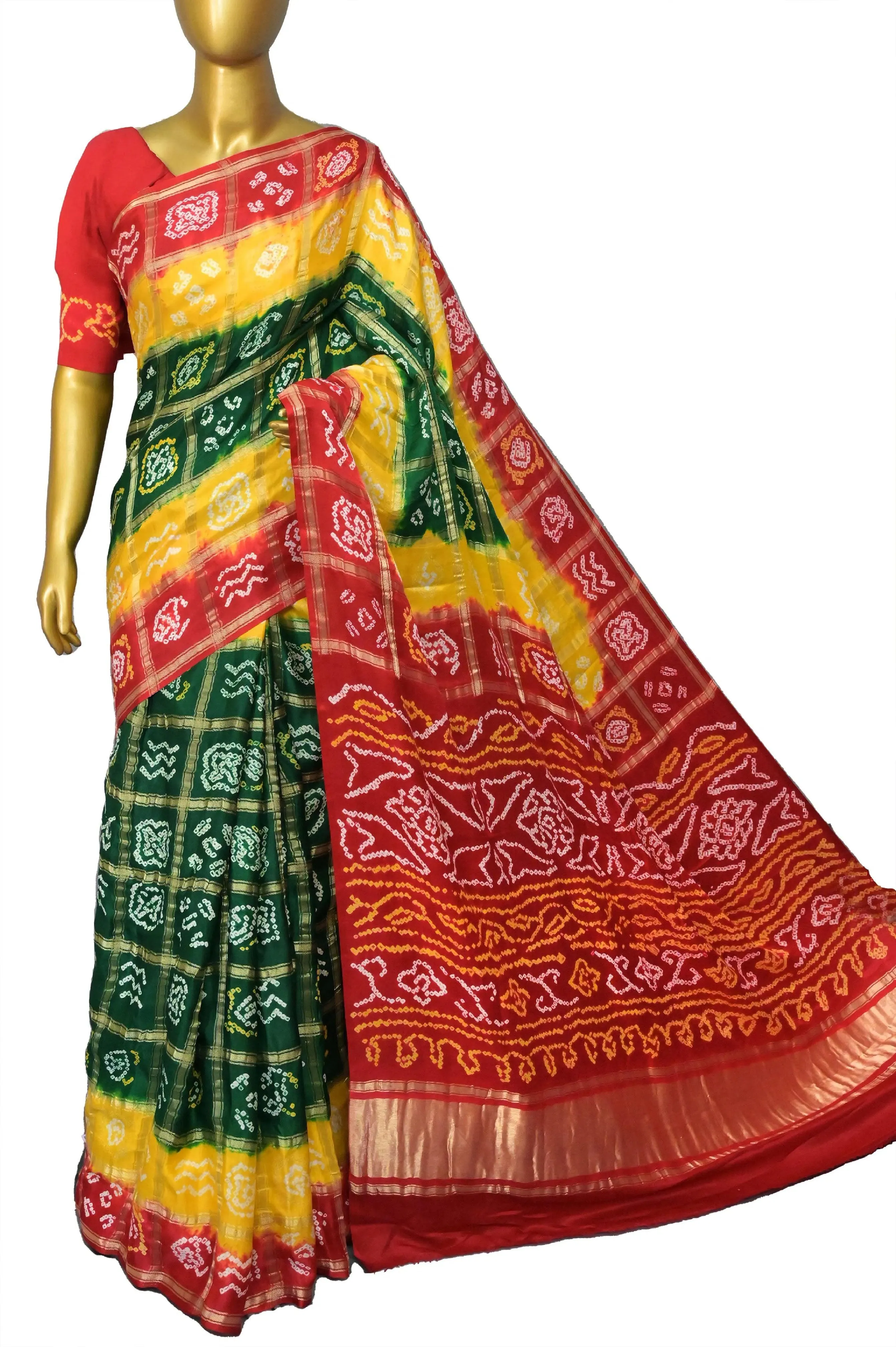 Multicolored Ghazi Silk Gharchola with Hand Bandhani Work