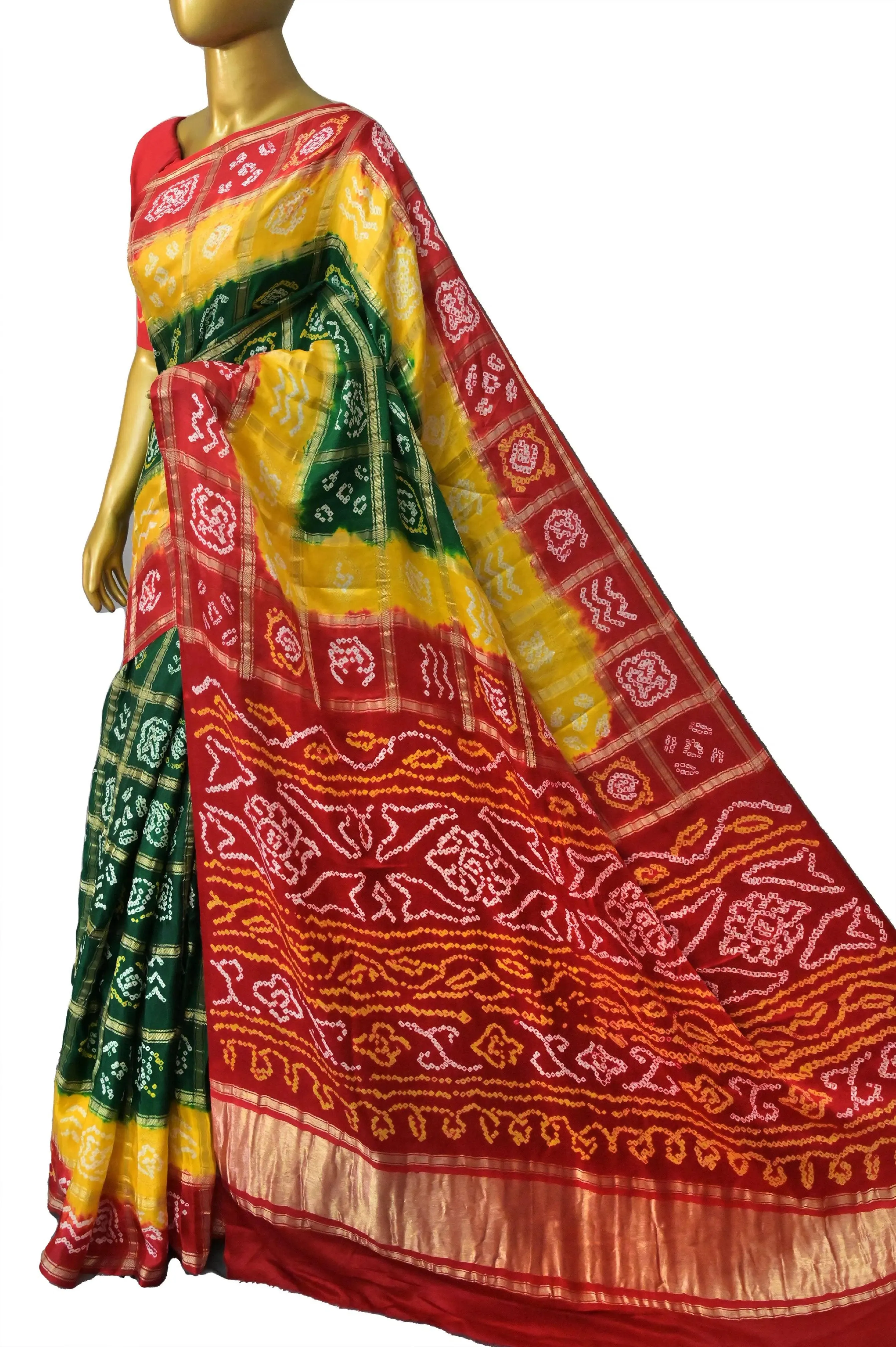 Multicolored Ghazi Silk Gharchola with Hand Bandhani Work