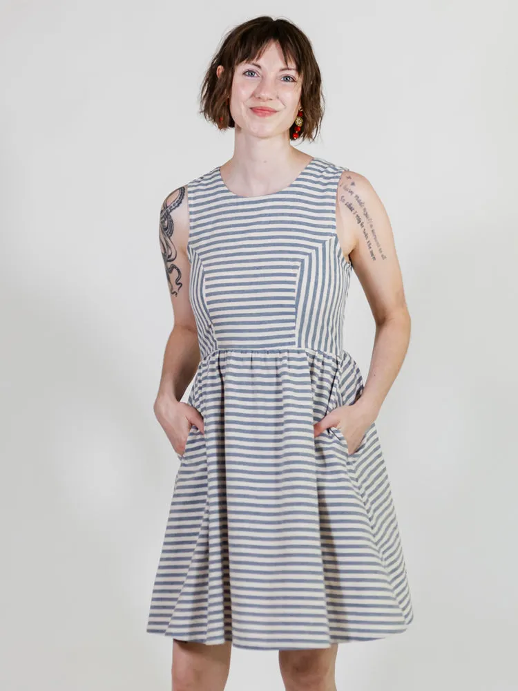 Nadiya Dress - Pinstripe Blue