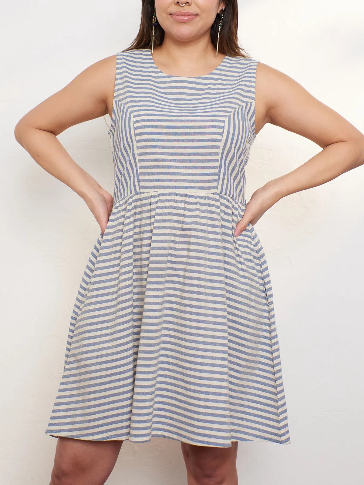 Nadiya Dress - Pinstripe Blue