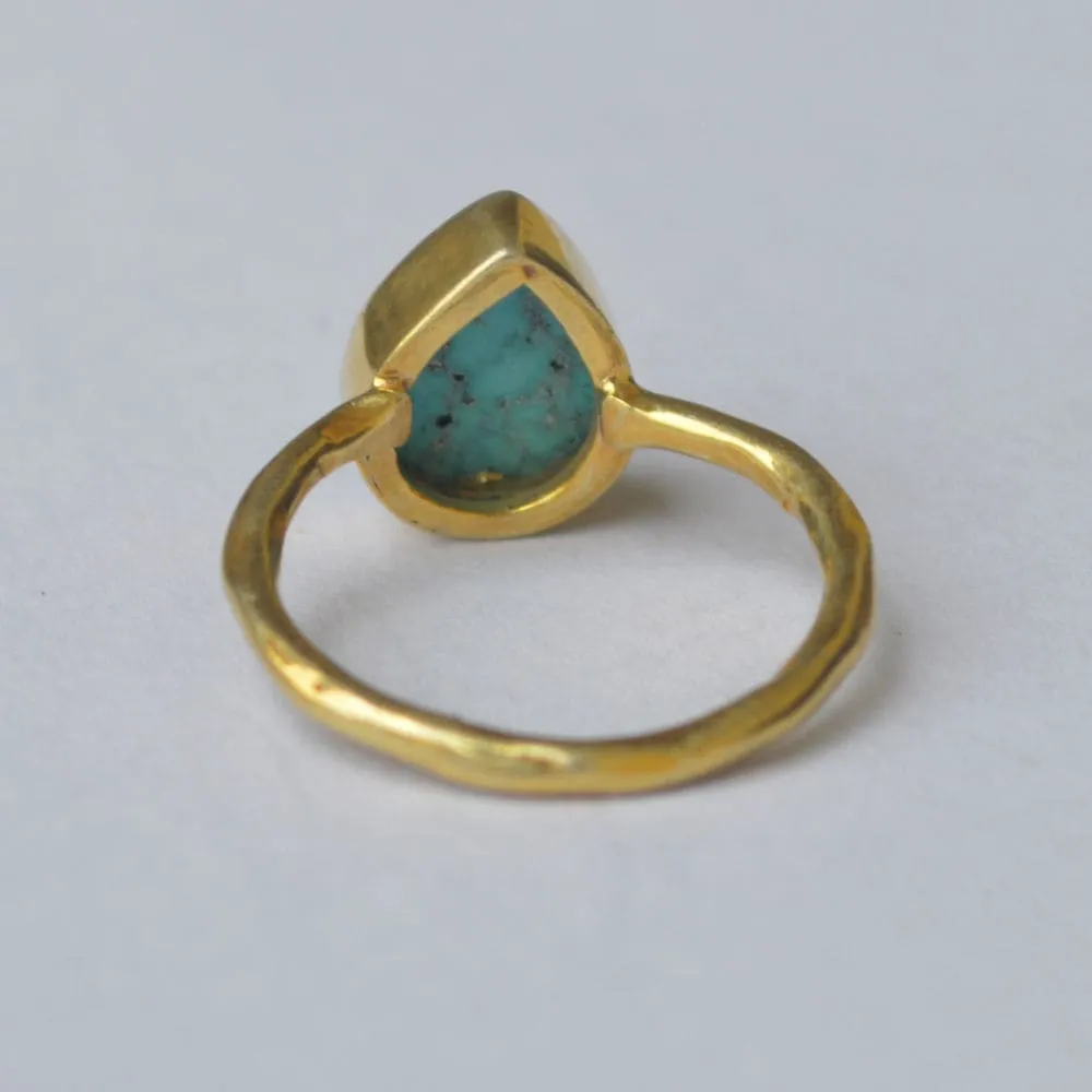 Natural Tibetan Turquoise Gemstone 925 Sterling Silver Ring, Yellow Gold Plated Ring, Gift Ring