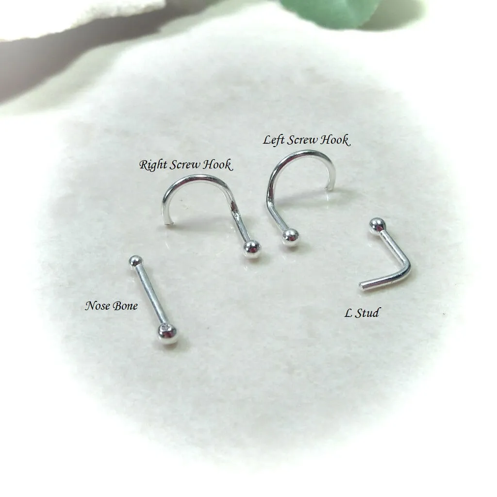 Nose Stud Crescent Moon 3mm Choose Your Style and Metal