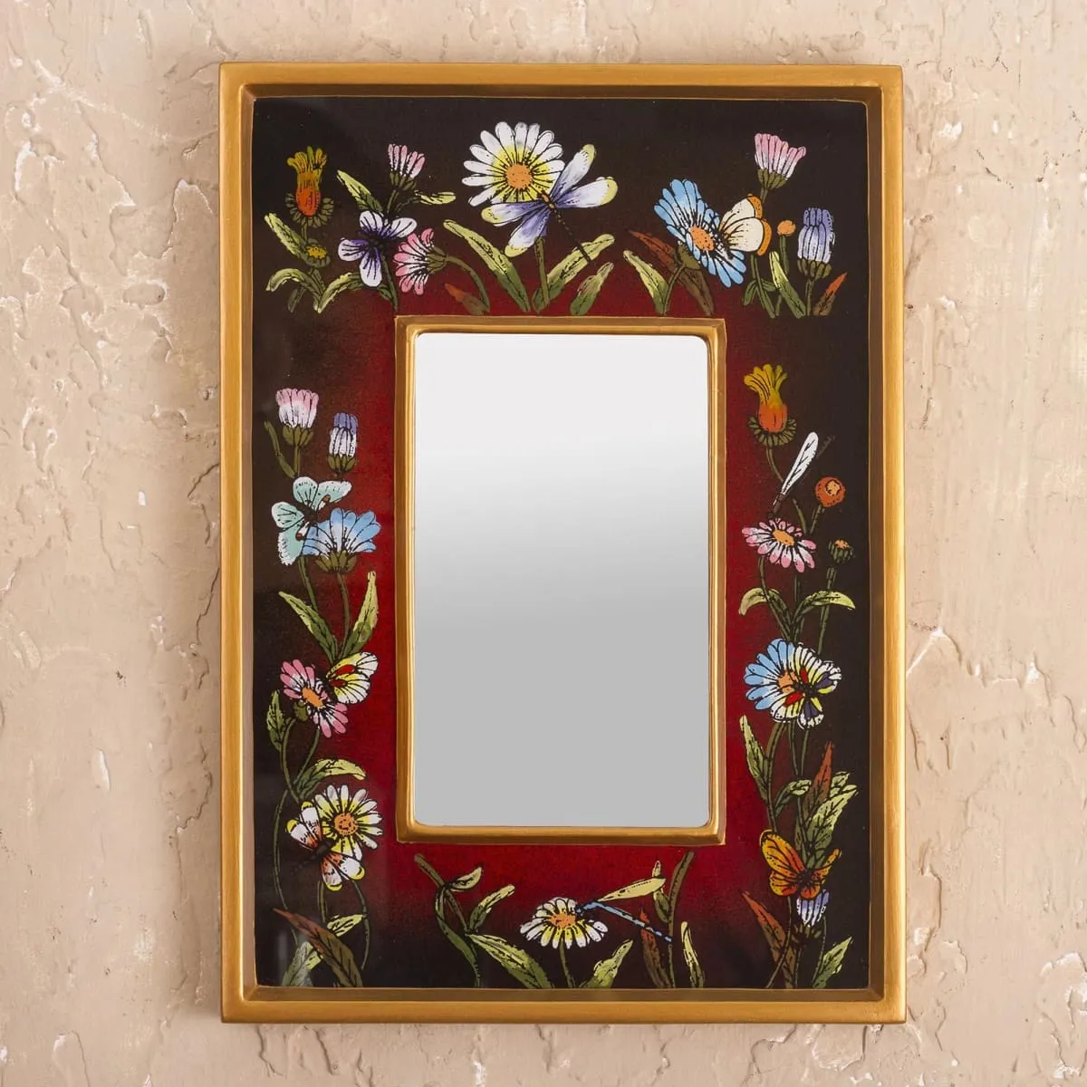 Novica Currant Fields Small Reverse-Painted Glass Wall Mirror