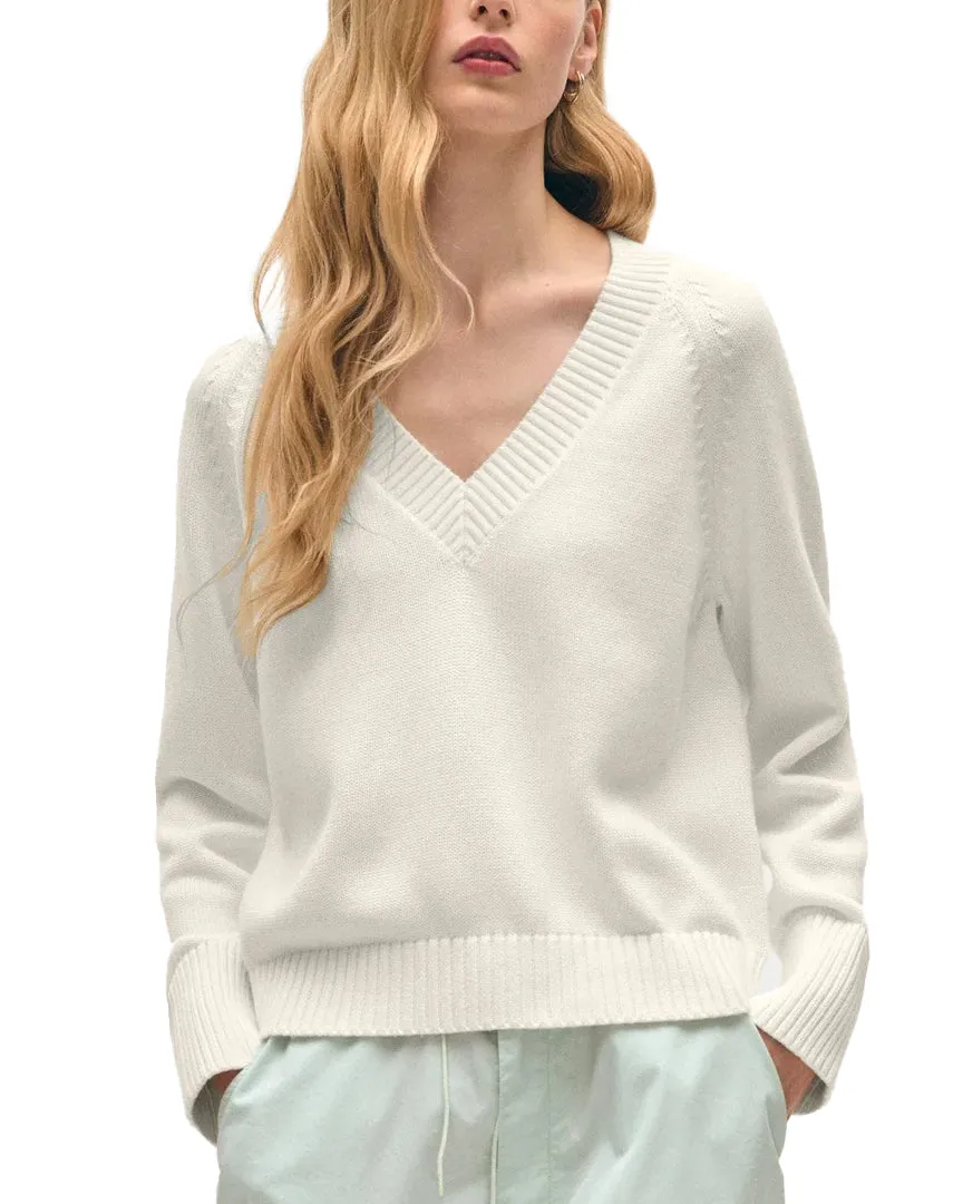 Organic Cotton Classic V-Neck Sweater (White)