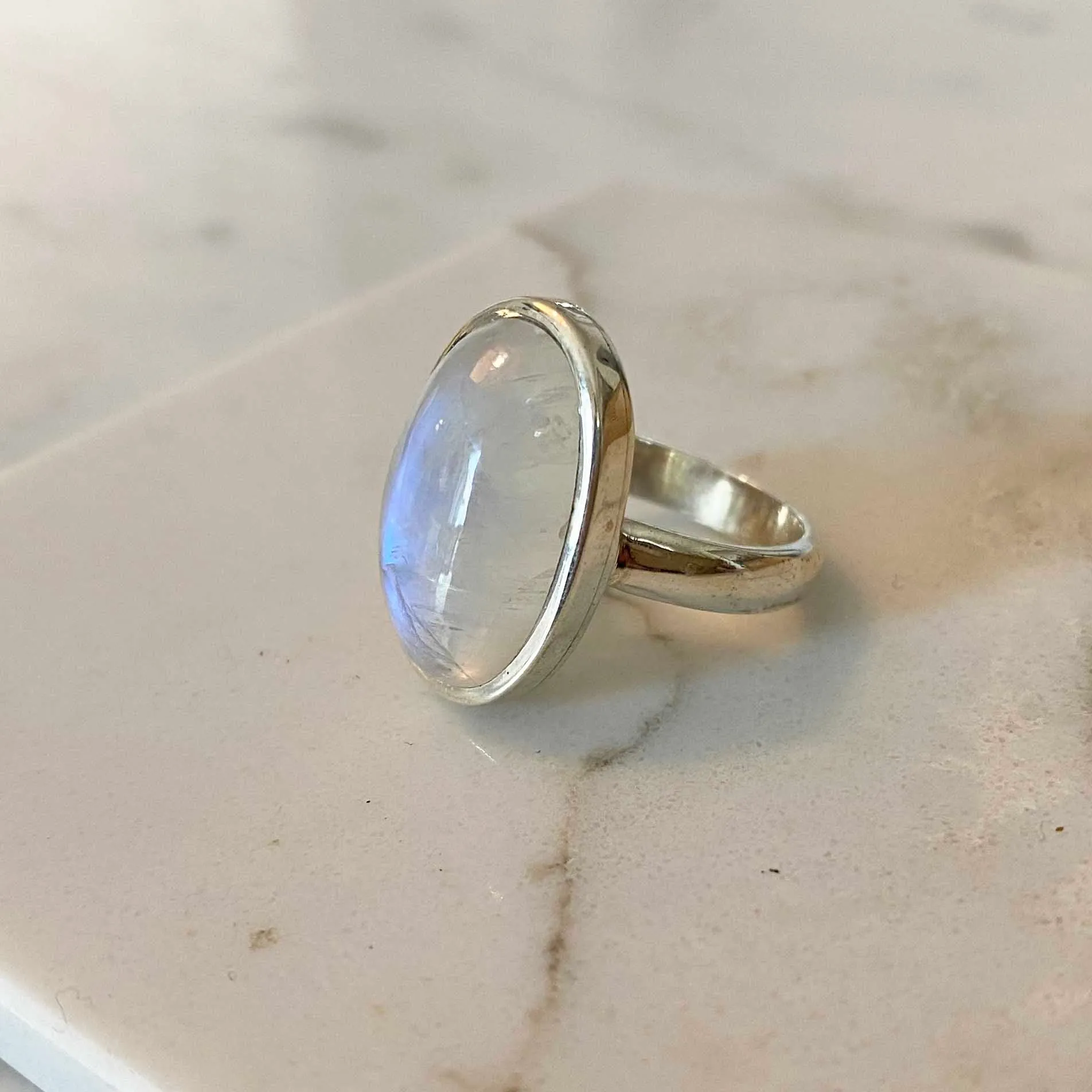 Oval Rainbow Moonstone Ring, One of a Kind