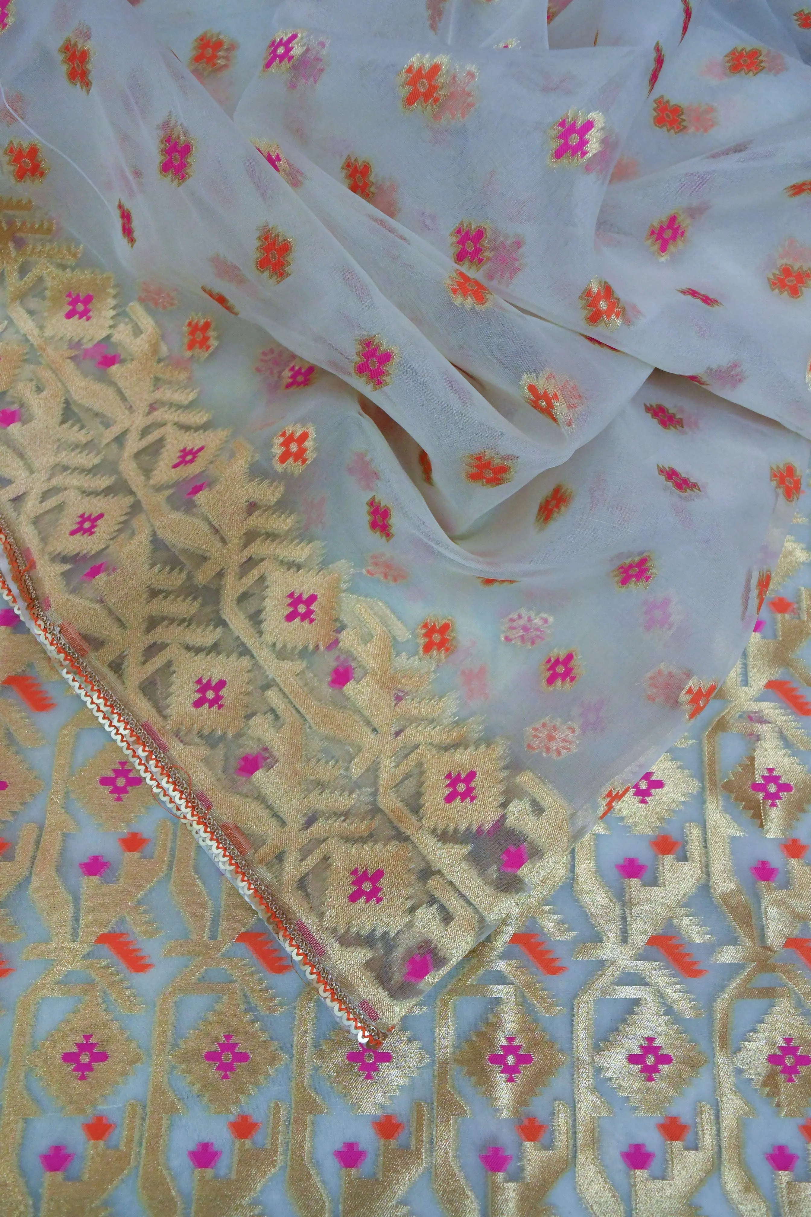 Paper White Color Mercerized Muslin Jamdani Saree