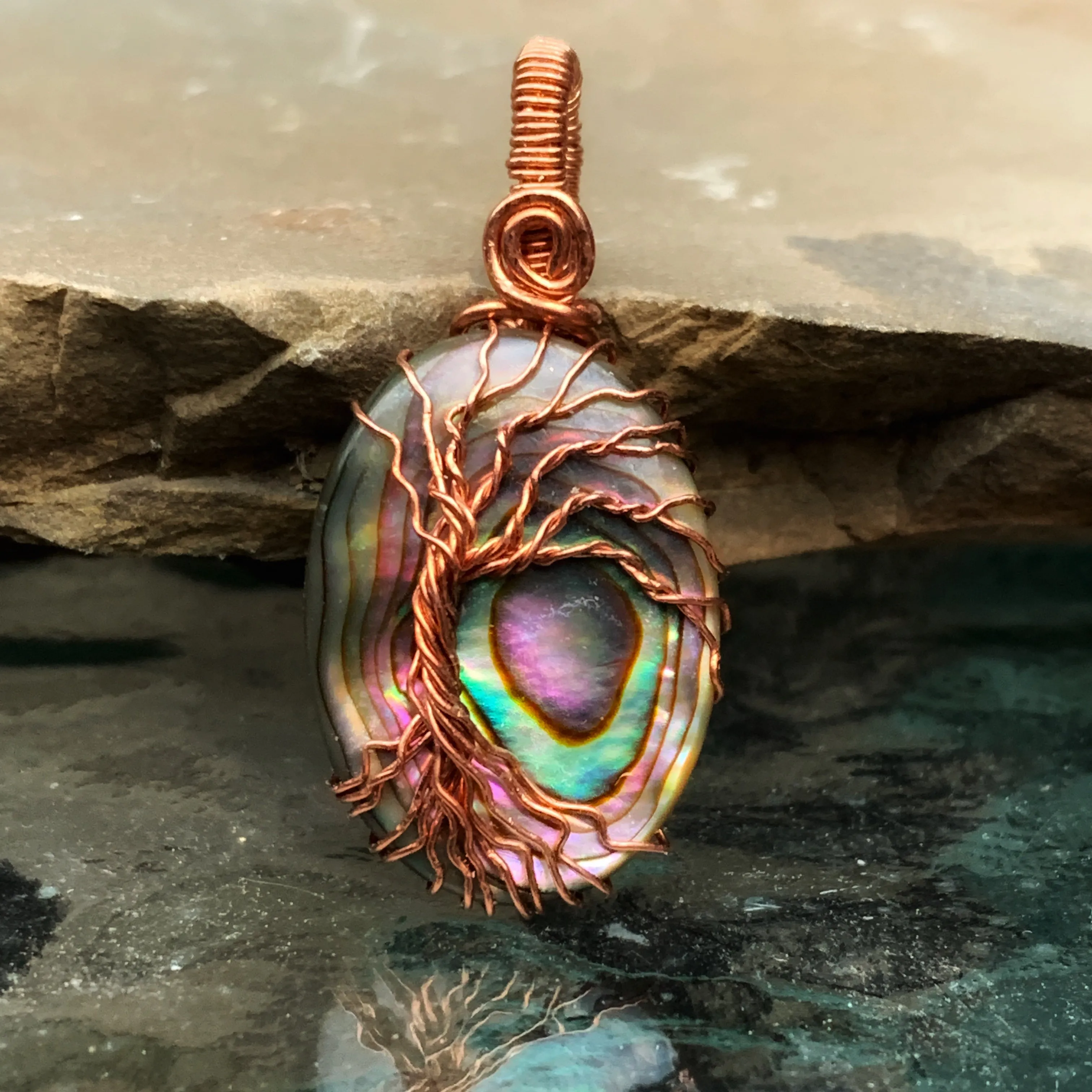 Paua / Abalone Shell Tree of Life Pendant in Copper