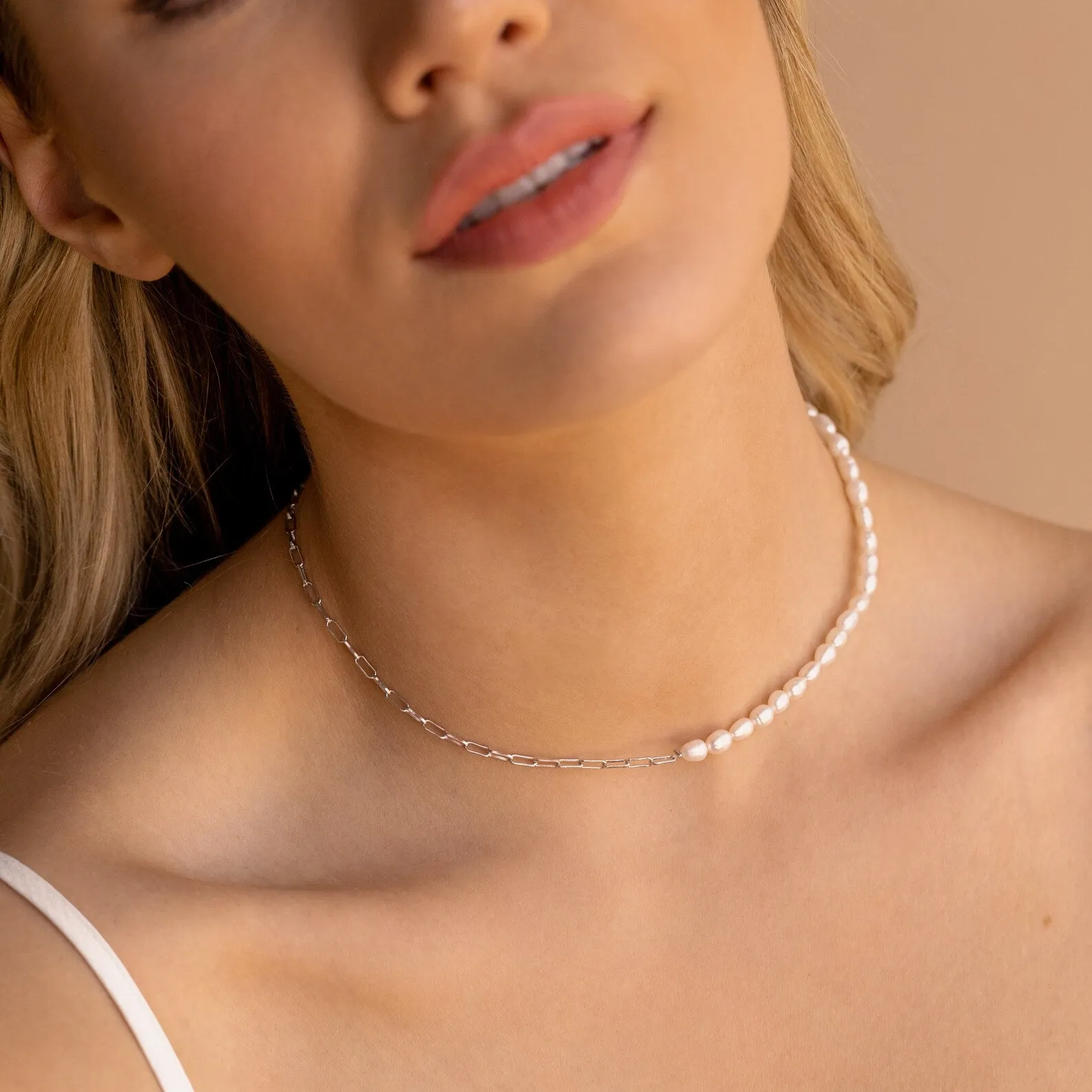 Pearl & Paperclip Chain Necklace