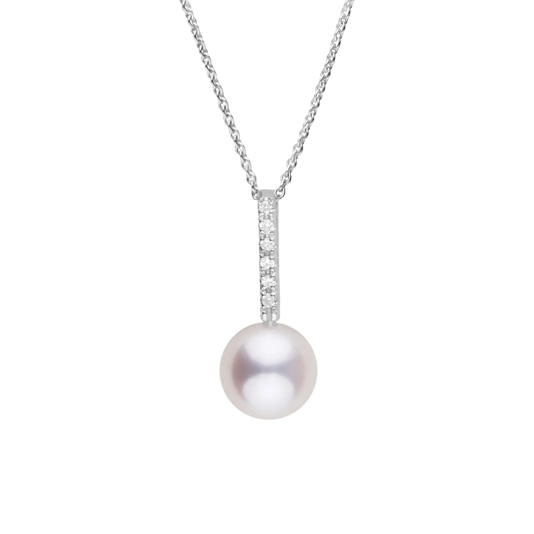 Petite Diamond Bar Collection 6.5-7.0 mm White Freshadama Pearl and Diamond Adjustable Chain Pendant