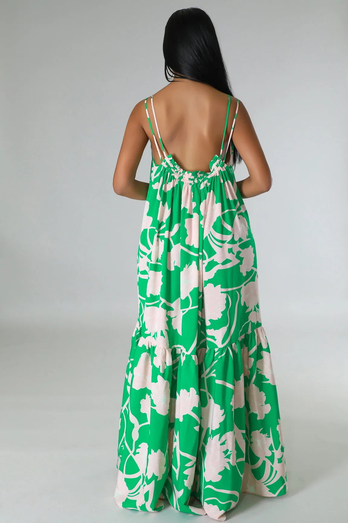 Pink and Green Fleur Maxi Dress