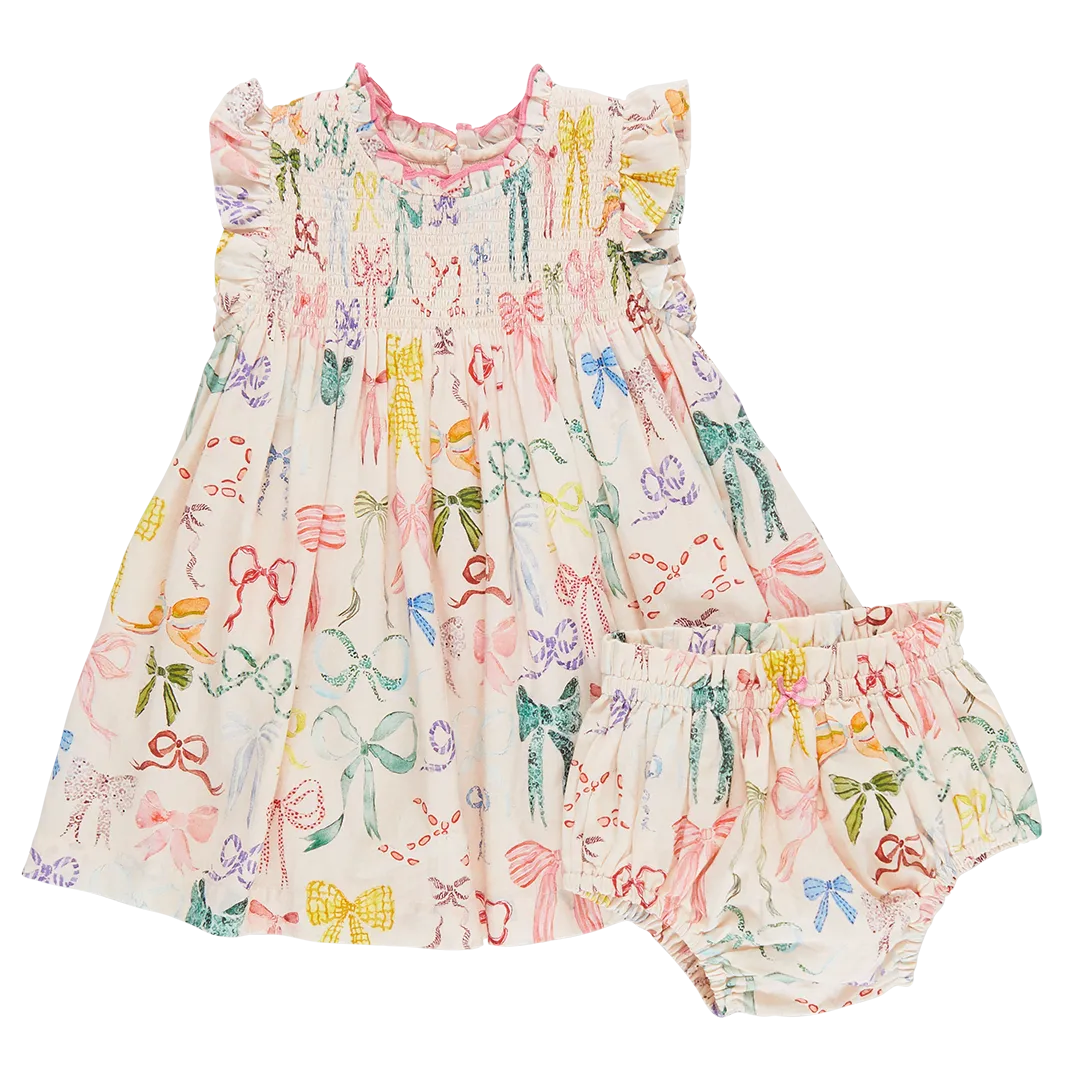 Pink Chicken Baby Stevie Dress Set - Watercolor Bows