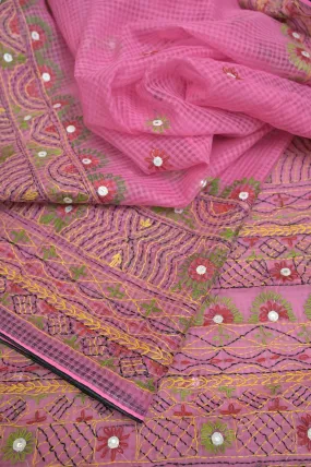 Pink Color Resham Kota Saree with Hand Lambani Work and Mirror Work