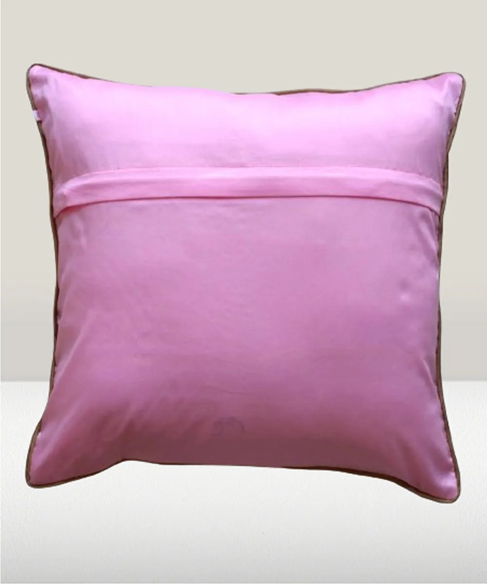 Pink hand embroidered tafeta cushion cover