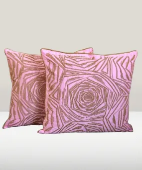 Pink hand embroidered tafeta cushion cover